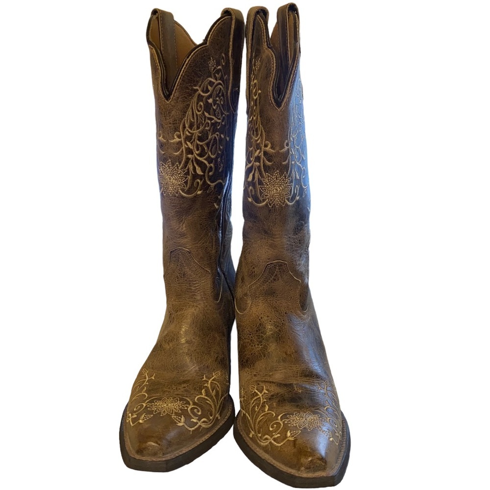 Laredo Taupe Embordered Design Cowgirl Western Jasmine Snip Heel Boot Size 10 - Picture 3 of 15